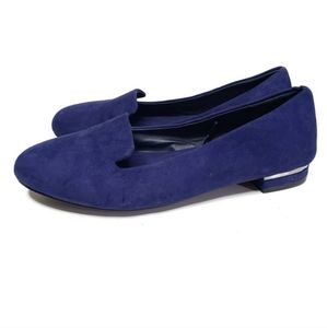 Torrid Faux Suede Micro Heel Loafer 11 Wide 11w Dark Blue Slip On Shoes